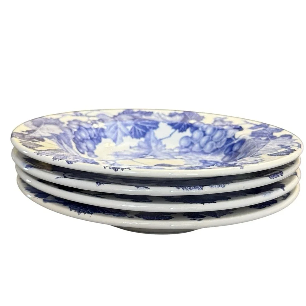Vintage Set of 4 Furio Grape Leaf Blue Stoneware Salad Plates Made in Italy 8.5